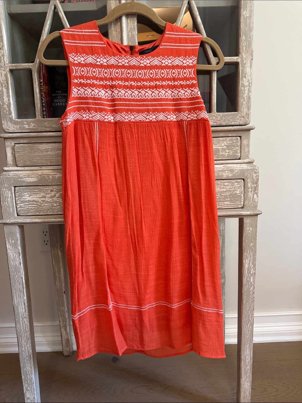 THML Coral Orange Sleeveless Embroidered Mini Skirt